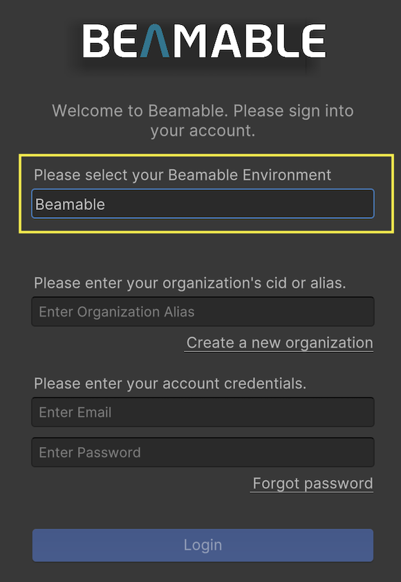 Beamable Environment Configuration