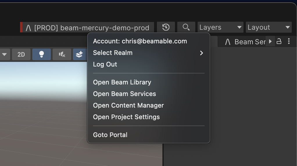 Select "Open Beam Library" from the Beamable Button